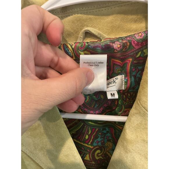 Coldwater Creek Womens Leather Jacket Size Medium Light Green Boho Western Fairy - Picture 6 of 9